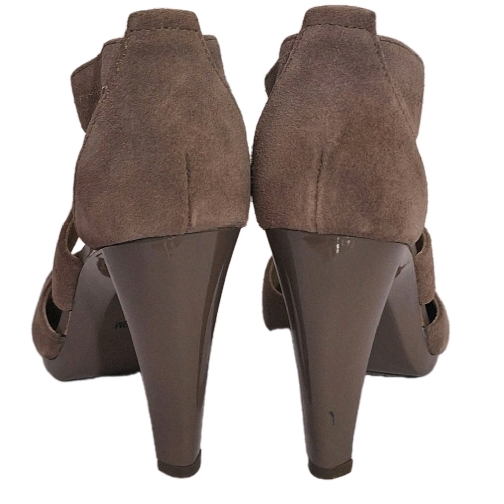 Michael Kors Berkley T Strap Zip Up Taupe Suede Leather Sandal Heels Size 8 M - Picture 5 of 13
